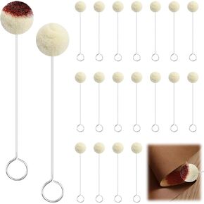 20PCS Wool Daubers Ball Brush with Metal Handle for Leather Dye Applicator Staining Dying Leather Dye Dauber Applicator Dyeing Gluing Shoe Shine Polish (6 Inch) Wool-Daubers-Ball-Brushs