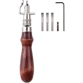 WYDDDARY 7pcs Leather Groover Tool Professional Grade Leather Craft Tools with Wooden Handle Adjustable Stitching Groover for DIY Leathercraft Cutting