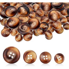 50 Pcs Brown Buttons for Clothes, 4 Hole Flatback Plastic Round Craft Sewing Buttons for Suits Coats DIY Manual Replacement, Shirts Pants Decorations（15/17.5/20/25 mm