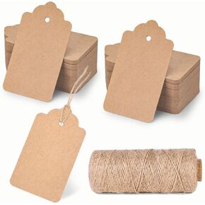 VGOODALL White Gift Tags with Jute, 180 Pack, 1.6 x 2.8 Inches, Kraft Paper Tags with 328 Feet Natural String for Gifts and Crafts
