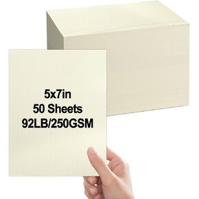 تحية الحفلات 5x7 ورقة الكتان الورقية محكم البطاقات الثقيلة لبطاقات الفهرس المزودة بغطاء بطاقات الكتان القابلة للطباعة 92 رطل غطاء لطباعة دعوة استحمام الطفل الزفاف تحية البطاقات البريدية 50 pcs (كريم) in Kuwait