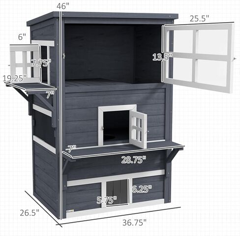 PawHut 3-Story Cat House Feral Cat Shelter, Outdoor Kitten Condo with Raised Floor, Asphalt Roof, Escape Doors, Jumping Platforms, Dark Gray in Saudi Arabia