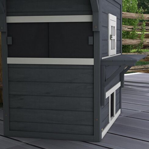 PawHut 3-Story Cat House Feral Cat Shelter, Outdoor Kitten Condo with Raised Floor, Asphalt Roof, Escape Doors, Jumping Platforms, Dark Gray in Saudi Arabia