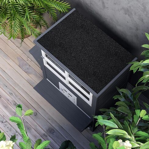 PawHut 3-Story Cat House Feral Cat Shelter, Outdoor Kitten Condo with Raised Floor, Asphalt Roof, Escape Doors, Jumping Platforms, Dark Gray in Saudi Arabia