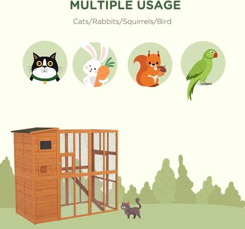 Pawhut Catio Outdoor Cat patio ، فناء Cat خشبي مع منصات ، سقف إسفلت مقاوم للماء ، سلالم ، 77 "L ، طبيعي in Kuwait