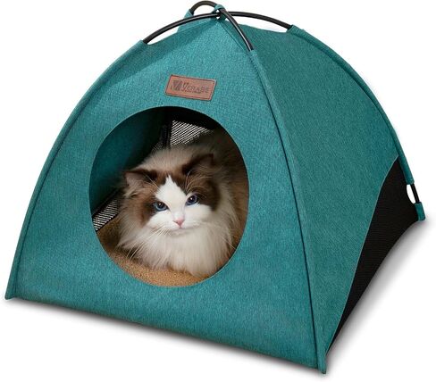 All-Season Cat Tent for Indoor/Outdoor, Assembly-Free Waterproof Cat House Bed with Removable Cushion, Cozy Cave for Cats & Small Dogs (Medium, Green) in Kuwait