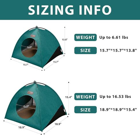 All-Season Cat Tent for Indoor/Outdoor, Assembly-Free Waterproof Cat House Bed with Removable Cushion, Cozy Cave for Cats & Small Dogs (Medium, Green) in Kuwait