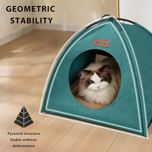 All-Season Cat Tent for Indoor/Outdoor, Assembly-Free Waterproof Cat House Bed with Removable Cushion, Cozy Cave for Cats & Small Dogs (Medium, Green) in Kuwait