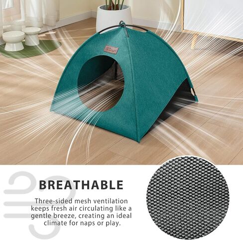 All-Season Cat Tent for Indoor/Outdoor, Assembly-Free Waterproof Cat House Bed with Removable Cushion, Cozy Cave for Cats & Small Dogs (Medium, Green) in Kuwait