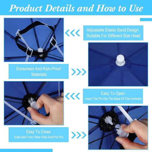 50 قطعة قبعة مظلة قوس قزح للبالغين والأطفال 20.87 بوصة للحماية من الأشعة فوق البنفسجية قبعة مظلة رأس حر اليدين قبعة قابلة للتعديل لصيد الأسماك والبستنة والتخييم والمشي لمسافات طويلة والشاطئ in Kuwait
