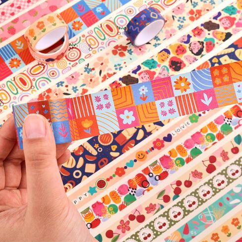 emmoolife 50 Rolls Skinny Washi Tape Set 3mm Wide, Gold Foil Print Masking Thin Basic Patterns Decorative Tapes for Scrapbooking, Junk Journal Supplies, Bullet Journaling, Craft Tape for Women Girl in Kuwait