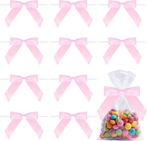 50 PCS Satin Ribbon Twist Tie Bows Decor Bow Ribbon Bowknot for Gift Wrapping Packages Party Favors Wedding (Pink, 3.5 Inch) in Kuwait