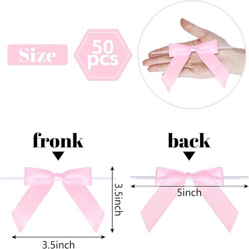 50 PCS Satin Ribbon Twist Tie Bows Decor Bow Ribbon Bowknot for Gift Wrapping Packages Party Favors Wedding (Pink, 3.5 Inch) in Kuwait
