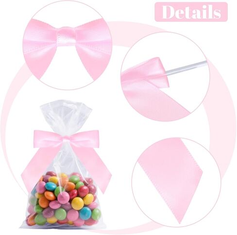 50 PCS Satin Ribbon Twist Tie Bows Decor Bow Ribbon Bowknot for Gift Wrapping Packages Party Favors Wedding (Pink, 3.5 Inch) in Kuwait