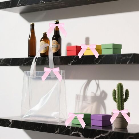 50 PCS Satin Ribbon Twist Tie Bows Decor Bow Ribbon Bowknot for Gift Wrapping Packages Party Favors Wedding (Pink, 3.5 Inch) in Kuwait