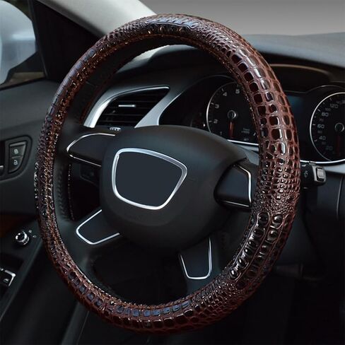 Car Steering Wheel Cover Stereo Personality Fashion Crocodile Grain Design Steering Wheel Covers in The Car for 37cm 38cm, Beige in Saudi Arabia