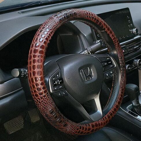 Car Steering Wheel Cover Stereo Personality Fashion Crocodile Grain Design Steering Wheel Covers in The Car for 37cm 38cm, Beige in Saudi Arabia
