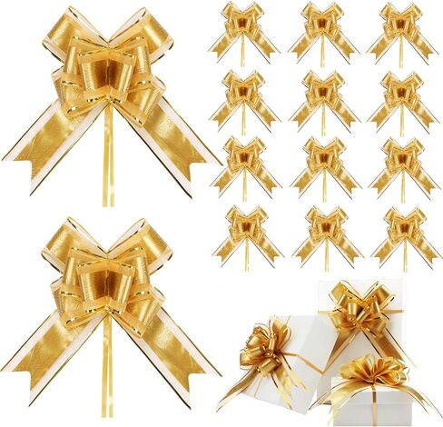 50 Pcs Large Pull Bows for Gift Wrapping, 7 Inch Rose Pattern Ribbon Bows for Presents Package Gift Baskets or Flower Decorations, Christmas, Wedding, Valentine's Day Anniversary Party Decor (Gold) in Kuwait