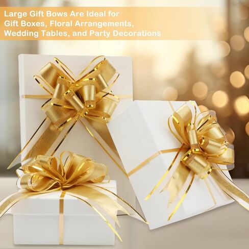 50 Pcs Large Pull Bows for Gift Wrapping, 7 Inch Rose Pattern Ribbon Bows for Presents Package Gift Baskets or Flower Decorations, Christmas, Wedding, Valentine's Day Anniversary Party Decor (Gold) in Kuwait
