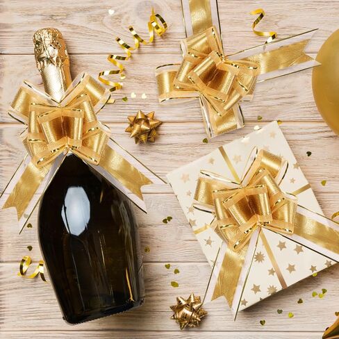 50 Pcs Large Pull Bows for Gift Wrapping, 7 Inch Rose Pattern Ribbon Bows for Presents Package Gift Baskets or Flower Decorations, Christmas, Wedding, Valentine's Day Anniversary Party Decor (Gold) in Kuwait