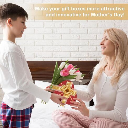 50 Pcs Large Pull Bows for Gift Wrapping, 7 Inch Rose Pattern Ribbon Bows for Presents Package Gift Baskets or Flower Decorations, Christmas, Wedding, Valentine's Day Anniversary Party Decor (Gold) in Kuwait