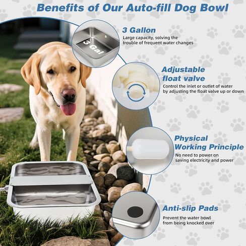 YUEPET 3 Gallon Auto Dog Water Bowl Dispenser Outside Automatic Water Dispenser for Large Dogs Stainless Steel Auto-Fill Dog Waterer Feeder with Float Valve for Pets Indoor Outdoor Use in Kuwait