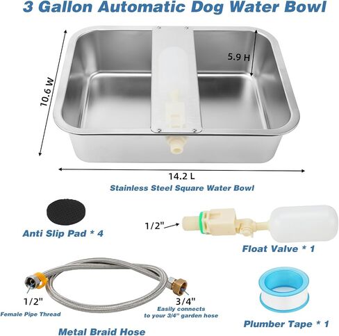 YUEPET 3 Gallon Auto Dog Water Bowl Dispenser Outside Automatic Water Dispenser for Large Dogs Stainless Steel Auto-Fill Dog Waterer Feeder with Float Valve for Pets Indoor Outdoor Use in Kuwait