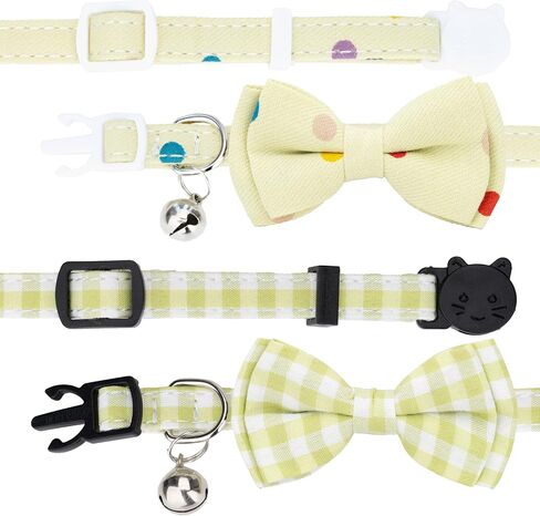طوق Cat 2pcs تعيين ألوان صلبة منقوشة البولكا مع السلامة المنفصل بين الجرس Bowtie لـ Hitten Tiny Pet 2PCs [Solid & Plaid] -laid in Kuwait
