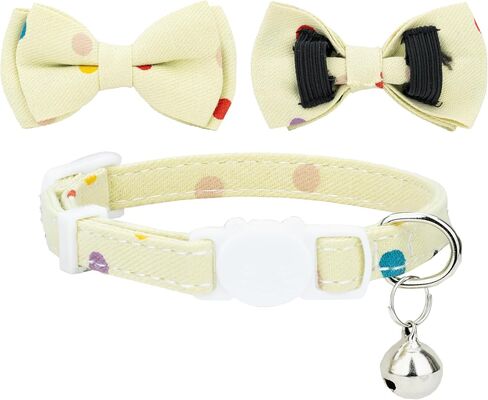 طوق Cat 2pcs تعيين ألوان صلبة منقوشة البولكا مع السلامة المنفصل بين الجرس Bowtie لـ Hitten Tiny Pet 2PCs [Solid & Plaid] -laid in Kuwait