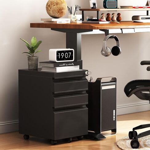 3 Drawer File Cabinet with Lock, Small Filing Cabinets for Home Office, Under Desk File Cabinet with Drawers, Mobile File Cabinets for A4/Letter/Legal, Assemble Required (Black) in Saudi Arabia