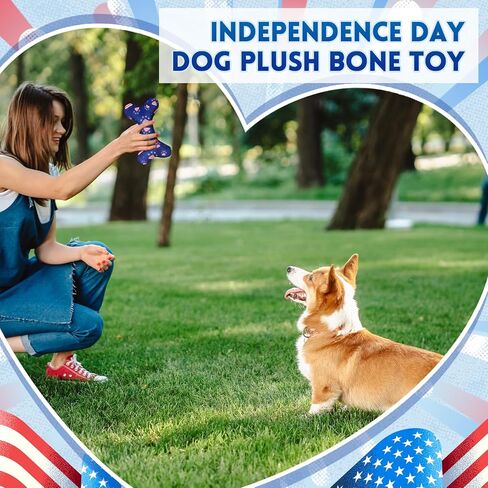 8 Pcs 4th of July Toys for Dogs Plush Squeaky Bone Shaped Funny Toys Birthday Gift for Small Medium Large Sized Dogs, 6. 1" x 3. 8" in Saudi Arabia