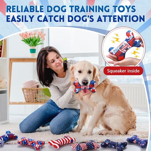 8 Pcs 4th of July Toys for Dogs Plush Squeaky Bone Shaped Funny Toys Birthday Gift for Small Medium Large Sized Dogs, 6. 1" x 3. 8" in Saudi Arabia