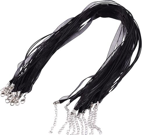 KONMAY Necklace Cord with Clasps for Pendant, 50pcs Black 17'' Layered Multi-strands Voile Organza Ribbon Necklace Cord for Jewelry Making in Saudi Arabia