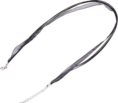 KONMAY Necklace Cord with Clasps for Pendant, 50pcs Black 17'' Layered Multi-strands Voile Organza Ribbon Necklace Cord for Jewelry Making in Saudi Arabia