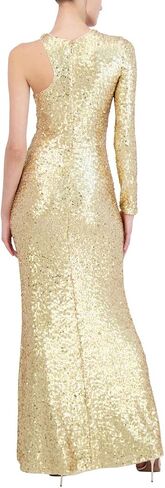 BCBGMAXAZRIA Women's Fit and Flare Floor Length Sequin Evening Gown One Long Sleeve Crew Neck Cut Out Side Slit in Saudi Arabia