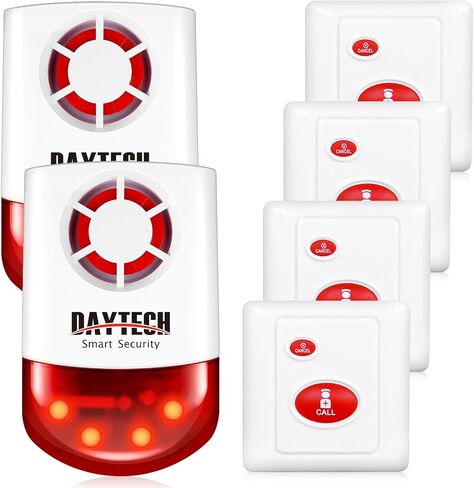 Daytech Panic Alarm Button-Strobe Siren Alarm with Light for Home Caring | 500ft Range, Loud Outdoor SOS Alert System with 2 Red Flashing Siren & 4 Panic Button for Store/Hotel/Jewelry/Shop Security in Kuwait
