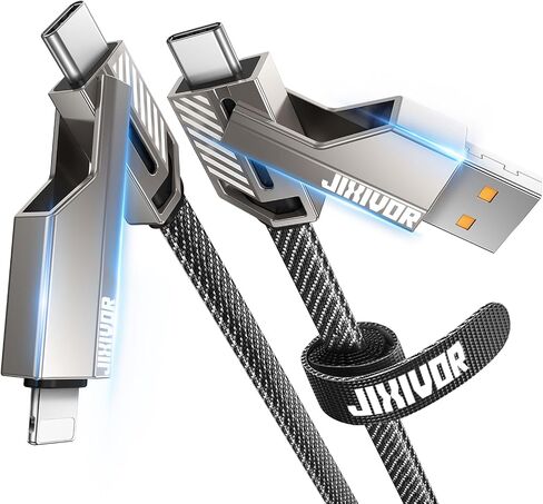USB C Cable, [SHEZI-Style] 4 in 1 60W USB C to Lightning Charging Cable 5ft Flat Braided Anti-Tangle Fast Charging Cord with Multi Lightning/Type C/USB A Port for iPhone iPad Samsung in Kuwait