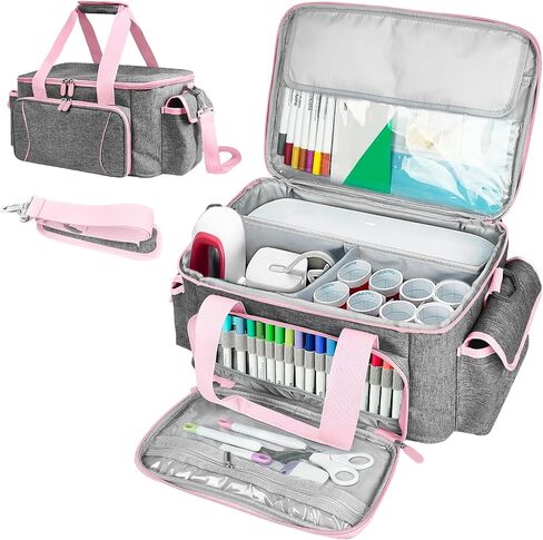 Cricu Joy Carrying Case, Convenient Travel Organizer with Dividers for Cricu Joy Xtra Accessories and Various Supplies, Cricu Joy Case Bag, Sturdy Oxford Fabric(Pink Gray) in Kuwait