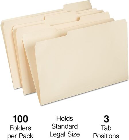 Staples Manila File Folders, Legal, 3 Tab, Assorted Position, 100/Box in Saudi Arabia