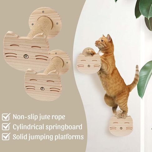 Cat shelves for wall with 4 Steps Scratch Post 13 * 13 in Indoor Walled Mounted Cat Bed with 6 Felt Pad Wood Cat Bed Hammock with Climbing Shelf for Cats Support 20 LBS in Saudi Arabia