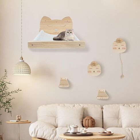 Cat shelves for wall with 4 Steps Scratch Post 13 * 13 in Indoor Walled Mounted Cat Bed with 6 Felt Pad Wood Cat Bed Hammock with Climbing Shelf for Cats Support 20 LBS in Saudi Arabia