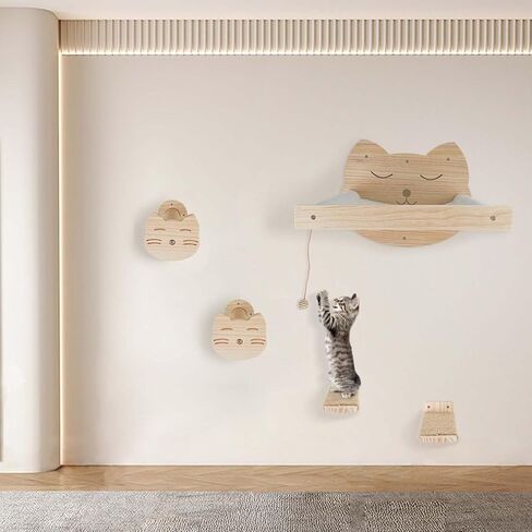Cat shelves for wall with 4 Steps Scratch Post 13 * 13 in Indoor Walled Mounted Cat Bed with 6 Felt Pad Wood Cat Bed Hammock with Climbing Shelf for Cats Support 20 LBS in Saudi Arabia