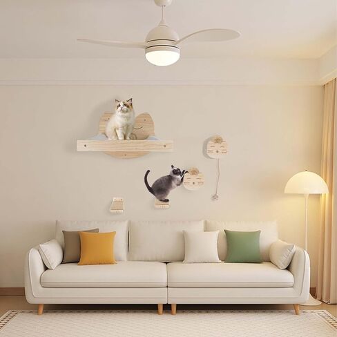 Cat shelves for wall with 4 Steps Scratch Post 13 * 13 in Indoor Walled Mounted Cat Bed with 6 Felt Pad Wood Cat Bed Hammock with Climbing Shelf for Cats Support 20 LBS in Saudi Arabia