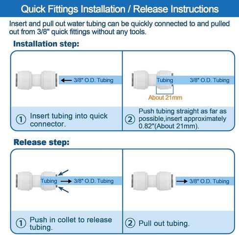 تركيبات توصيل سريعة 3/8 بوصة، تركيبات دفع 3/8 بوصة للطعام، تركيبات خط مياه 3/8 بوصة لأنظمة RO (التناضح العكسي) (صمام الكرة + T + موصل الاتحاد + موصل الكوع، 16 قطعة) in Kuwait