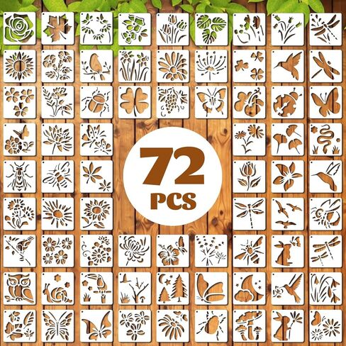 72 PCS مجموعة الإستنسل النباتية ، وقوالب الطلاء الفراشة والزهور القابلة لإعادة الاستخدام - الأوراق ، اليعسوب ، مجموعة الحرف الطبيعة البرية للجداريات الجدارية ، فن النسيج ، علامات الخشب ، مشاريع فصول الأطفال in Kuwait