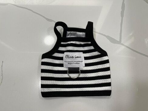 Cute Pet Tank Top Shirt with D-Ring Leash Hook, French-Inspired Black and White Stripe, XS, S, M, L, Cotton, Machine Washable, Ideal for Small to Medium Dogs & Cats (Black and White Stripes, Medium) in Saudi Arabia