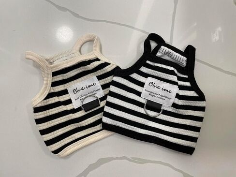 Cute Pet Tank Top Shirt with D-Ring Leash Hook, French-Inspired Black and White Stripe, XS, S, M, L, Cotton, Machine Washable, Ideal for Small to Medium Dogs & Cats (Black and White Stripes, Medium) in Saudi Arabia