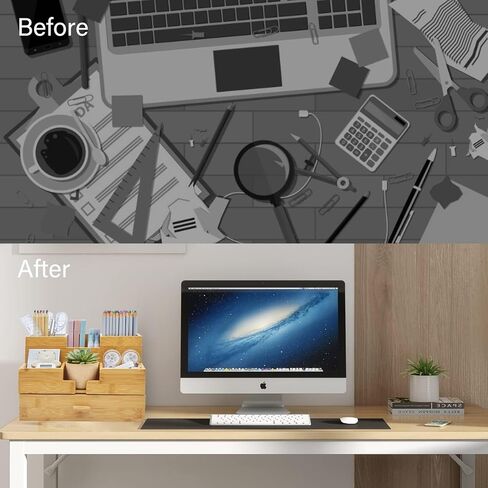 منظم مكتب من الخيزران لتخزين المكياج منظم القلم مع درج من الخيزران منظم لأقلام المكتب وحامل القلم الرصاص ومنظم المكتب ودرج المكتب in Kuwait