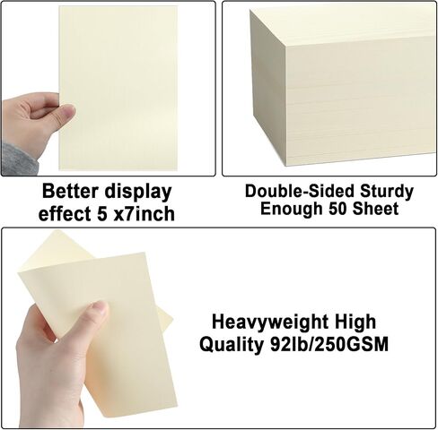 party greeting 5x7 Linen Paper Textured Cardstock Heavyweight Textured Index Cards Printable Linen Cardstock 92lb Cover for Printing Wedding Baby Shower Invitation Greeting Postcards 50 Pcs(Cream) in Saudi Arabia