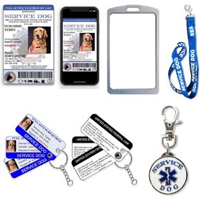 Xpressid Service Dog Bundle - بطاقة تعريف معرف صورة حيوان مخصصة مع نسخة رقمية للهاتف المحمول ، الحبل ، 3 مفاتيح مفاتيح مع حامل بطاقة - رمز QR جاهز